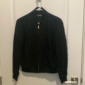 Ralph Lauren Black Lace Bomber Jacket with Ribbed Cuffs xs